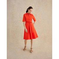 HOBBS Cotton Rich Belted Knee Length Skater Dress Red