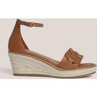 HOBBS Leather Ankle Strap Wedge Espadrilles Brown