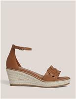 HOBBS Leather Ankle Strap Wedge Espadrilles Brown