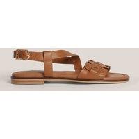 HOBBS Leather Ankle Strap Flat Sandals Brown