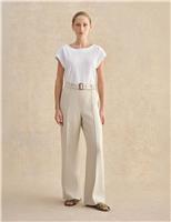HOBBS Pure Linen Belted Wide Leg Trousers Beige