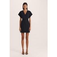 SABA Textured V-Neck Mini Wrap Dress Black