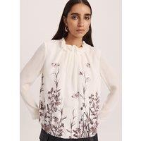 SABA Pure Silk Floral High Neck Blouse Multi