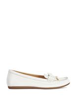 Dune London Leather Bow Flat Loafers White