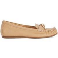 Dune London Leather Bow Flat Loafers Camel