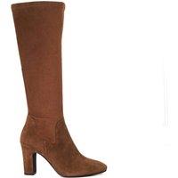 Dune London Suede Block Heel Knee High Boots Tan