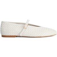 Dune London Wide Fit Leather Woven Buckle Flat Ballet Pumps Ecru