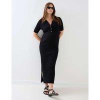 JoJo Maman Bb Maternity Ribbed Collared Midi Dress Black