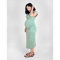 JoJo Maman Bb Maternity Ruched Midi Bodycon Dress Sage
