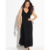 Pour Moi Pure Cotton Textured V-Neck Midi Tiered Dress Black