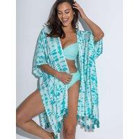 Pour Moi Tie Dye Tassel Kimono Beach Cover Up White Mix