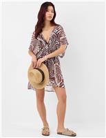 ACCESSORIZE Chiffon Palm Print Beach Cover Up Kaftan Brown Mix