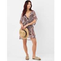 ACCESSORIZE Chiffon Palm Print Beach Cover Up Kaftan Brown Mix