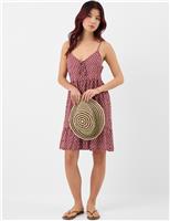 Printed V-Neck Tie Front Mini Beach Dress