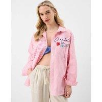 ACCESSORIZE Pure Cotton Striped Embroidered Beach Shirt Pink Mix