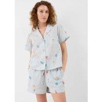 ACCESSORIZE Pure Cotton Embroidered Stripe Short Pyjama Set Blue Mix