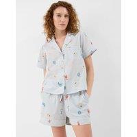 ACCESSORIZE Pure Cotton Embroidered Stripe Short Pyjama Set Blue Mix