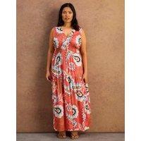 Live Unlimited London Paisley V-Neck Maxi Tiered Dress Coral