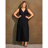Live Unlimited London V-Neck Maxi Waisted Dress Black
