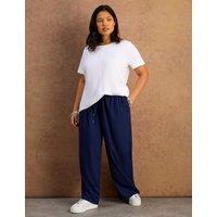 Live Unlimited London Linen Blend Drawstring Wide Leg Trousers Navy