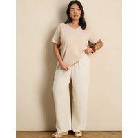 Live Unlimited London Linen Blend Drawstring Wide Leg Trousers Oatmeal