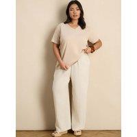 Live Unlimited London Linen Blend Drawstring Wide Leg Trousers Oatmeal