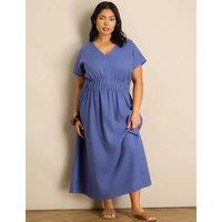Live Unlimited London Linen Blend V-Neck Empire Line Midaxi Dress Blue