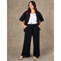 Live Unlimited London Linen Blend Broderie Wide Leg Trousers Black