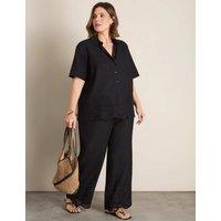 Live Unlimited London Linen Blend Broderie Wide Leg Trousers Black