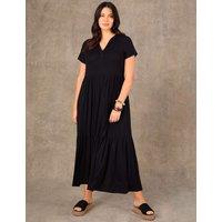 Live Unlimited London Jersey V-Neck Maxi Tiered Dress Black/Black
