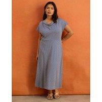 Live Unlimited London Jersey Geometric Cowl Neck Maxi Skater Dress Blue