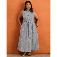 Live Unlimited London Striped Button Through Maxi Shirt Dress Blue