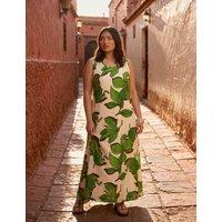 Live Unlimited London Leaf Print Scoop Neck Maxi Shift Dress Green