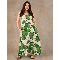 Live Unlimited London Leaf Print Scoop Neck Maxi Shift Dress Green