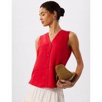 Whistles Laura Pure Linen Button Through Tank Top Red