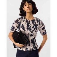 Whistles Pure Cotton Floral Shirred Top Ivory Mix