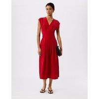 Whistles Lyocell Rich V-Neck Midi Skater Dress Red