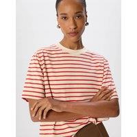 Whistles Pure Cotton Striped T-Shirt Red Mix