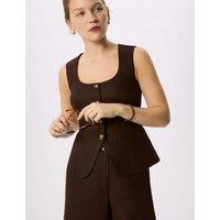 Whistles Pure Linen Waisted Collarless Waistcoat Brown