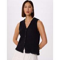 Whistles Cotton Rich Fringed Knitted Vest Black