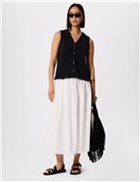 Pure Cotton Midi Tiered Skirt