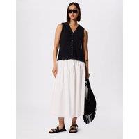 Whistles Pure Cotton Midi Tiered Skirt White