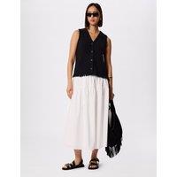 Whistles Pure Cotton Midi Tiered Skirt White