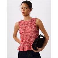Whistles Checked Crew Neck Shirred Top Red Mix