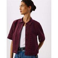 Whistles Pure Cotton Broderie Shirt Plum