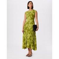 Whistles Floral Asymmetric Skirt Midi Skater Dress Green Mix