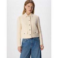 Whistles Cotton Blend Boucle Textured Cropped Jacket Ivory
