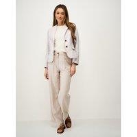 Crew Clothing Linen Cotton Blend Tailored Striped Blazer Neutral