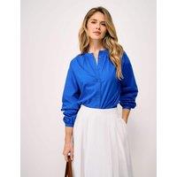 Crew Clothing Pure Cotton Button Through Blouse Blue