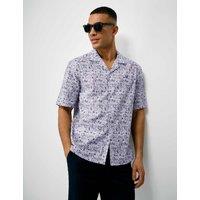 Crew Clothing Relaxed Fit Pure Cotton Tropical Short Sleeve Shirt Light Blue Mix